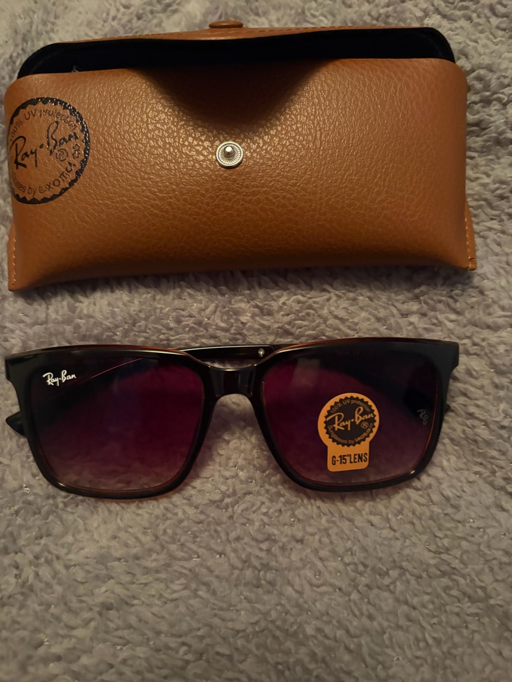 Ray-Ban Men’s Black Sunglasses with Purple-Tinted G-15 Lenses